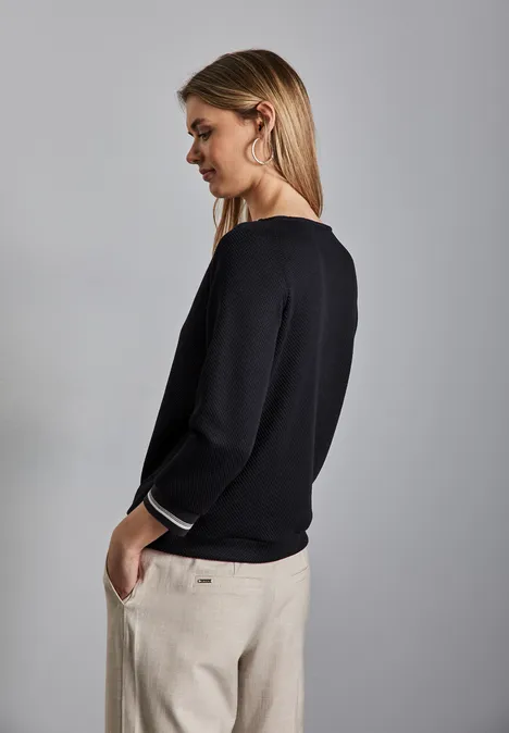 Shirt mit Streifen-Bündchen deep tint blue