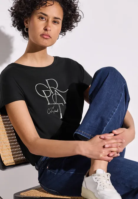 Shirt met folietekst Black