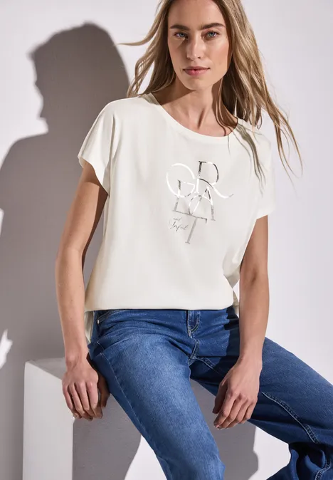 T-Shirt mit Folien Wording off white