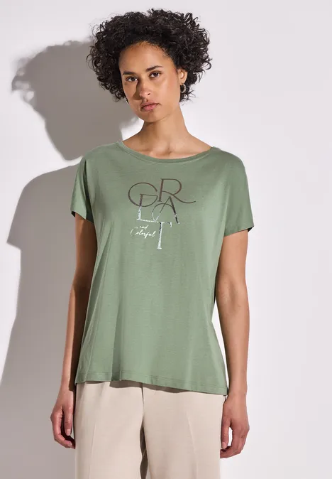T-Shirt mit Folien Wording dry salvia green