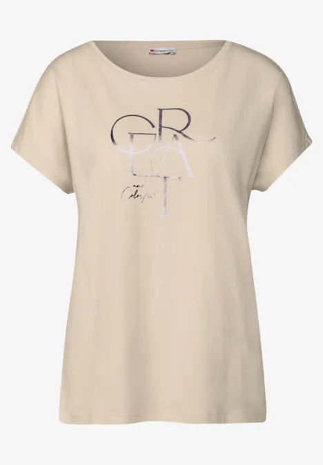T-Shirt mit Folien Wording moonstone sand