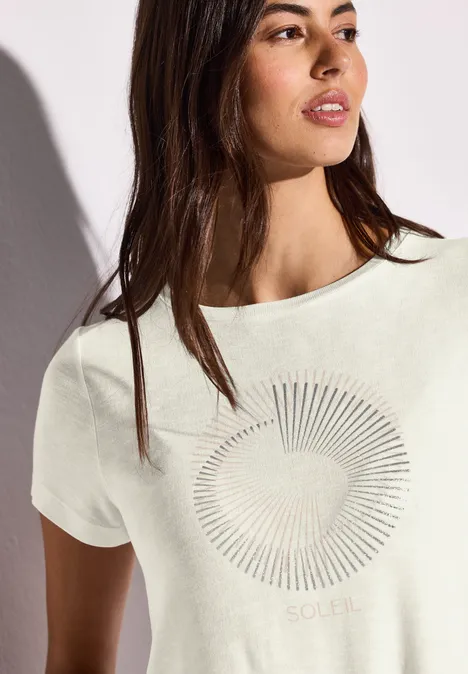 T-Shirt mit Schmucksteinen off white