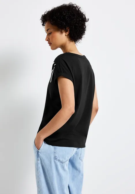 T-Shirt mit Folien-Wording Black