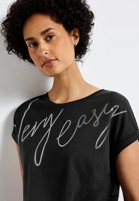 T-Shirt mit Folien-Wording Black