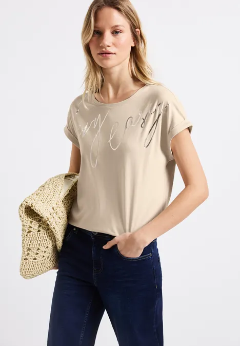 T-Shirt mit Folien-Wording moonstone sand