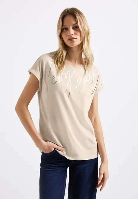 T-Shirt mit Folien-Wording moonstone sand