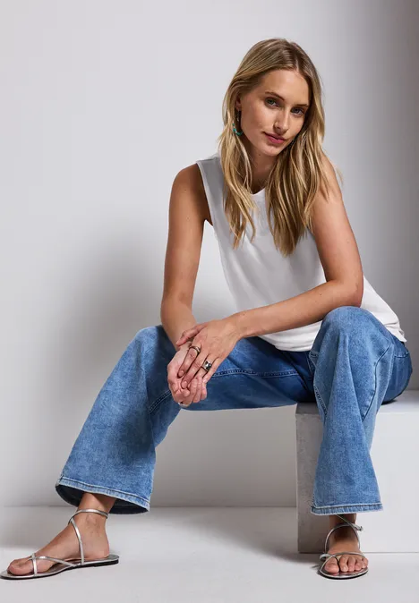 Jersey-Top mit Raffung White