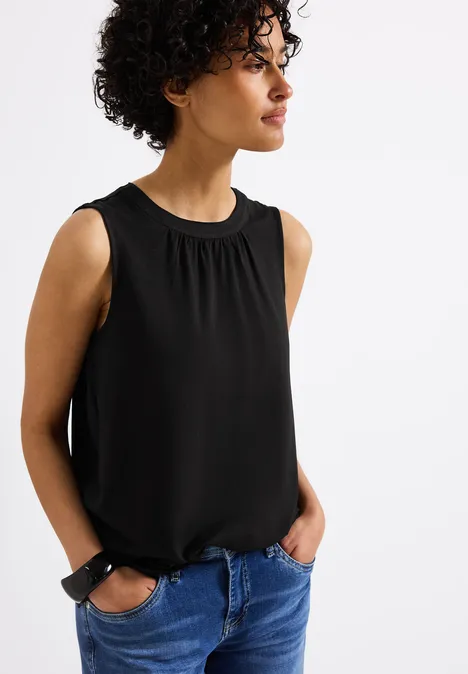 Jersey-Top mit Raffung Black