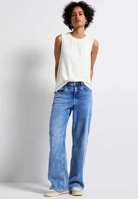 Jersey-Top mit Raffung off white