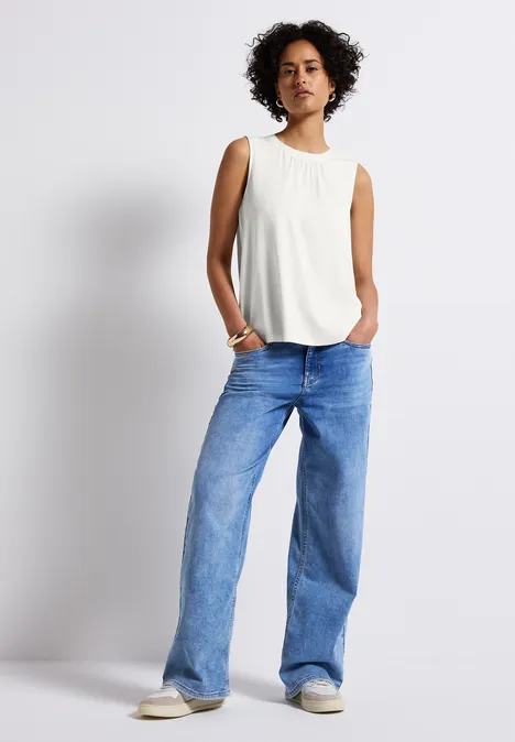 Jersey-Top mit Raffung off white