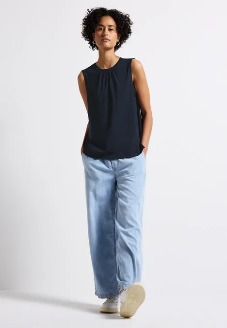 Jersey-Top mit Raffung deep blue