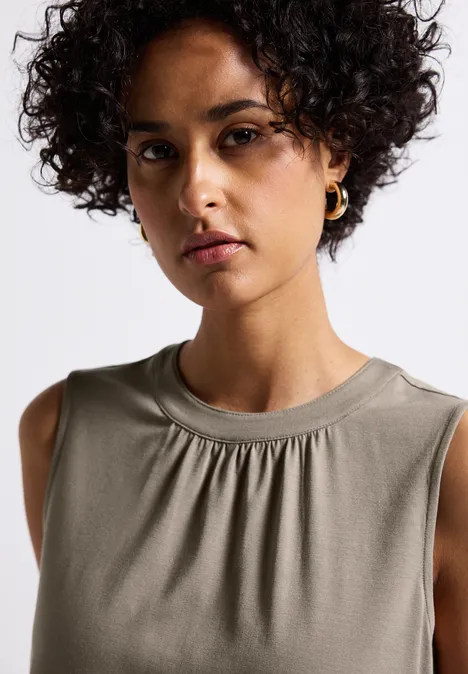 Jersey-Top mit Raffung stone brown