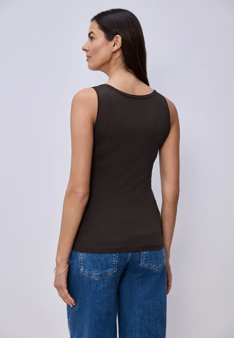 Top basique à col rond en couleur unie espresso brown Top basique à col rond en couleur unie espresso brown