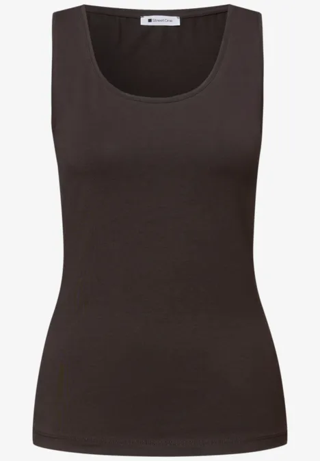 Top basique à col rond en couleur unie espresso brown Top basique à col rond en couleur unie espresso brown