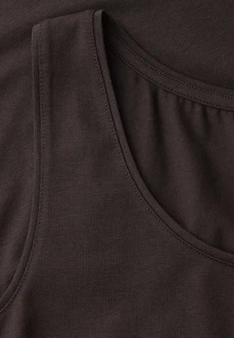 Top basique à col rond en couleur unie espresso brown Top basique à col rond en couleur unie espresso brown