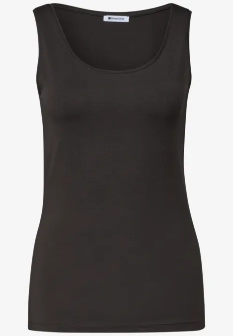 Basic top met ronde hals in effen kleur black coffee Effen zwart tanktop met ronde hals