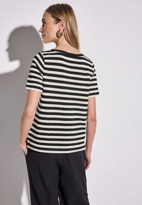 Strick-Look Streifenshirt Black