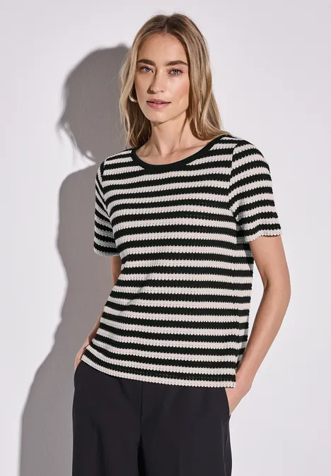 Strick-Look Streifenshirt Black