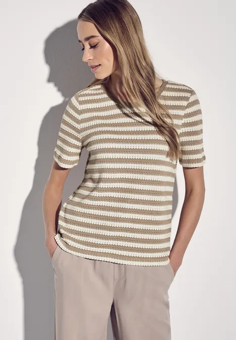 Strick-Look Streifenshirt safari beige