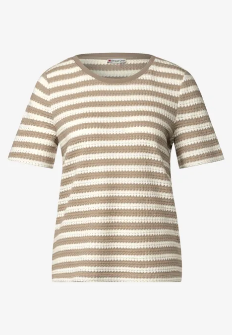 Strick-Look Streifenshirt safari beige