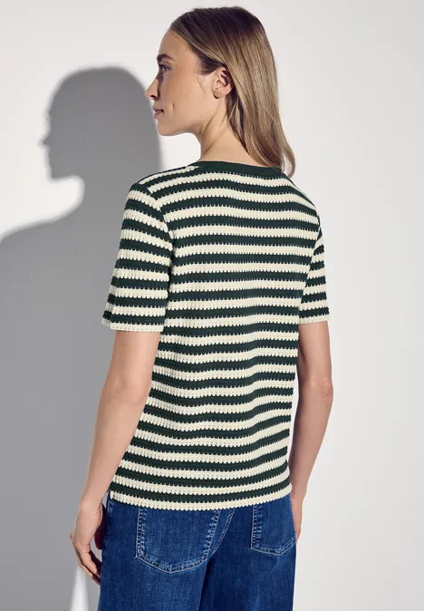 Strick-Look Streifenshirt hunter green