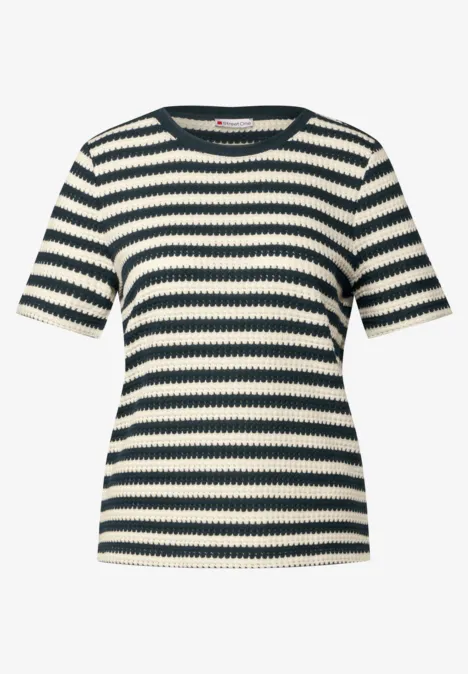 Strick-Look Streifenshirt hunter green