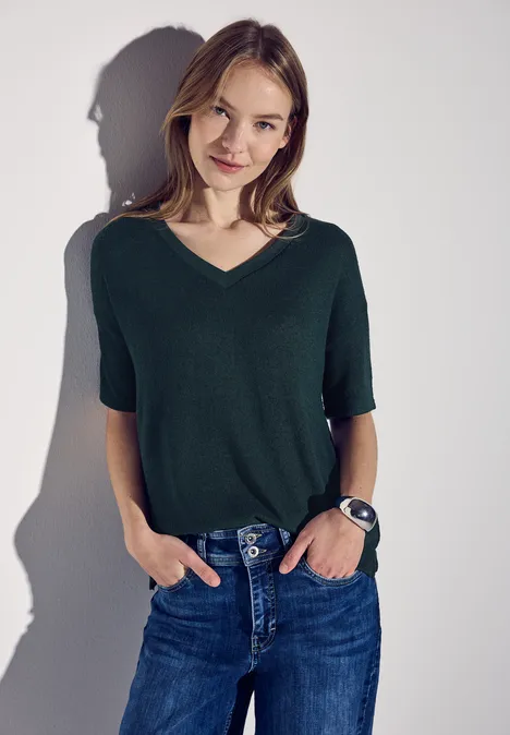 Strick-Look T-Shirt hunter green