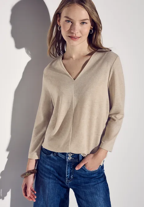 Leinen-Look Shirt sheer beige mel.