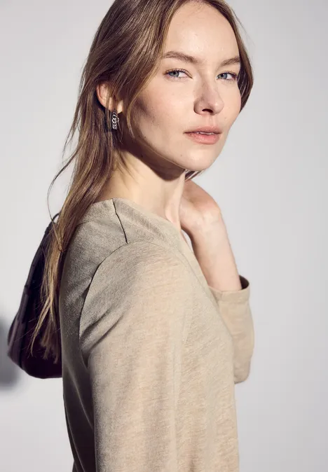 Leinen-Look Shirt sheer beige mel.