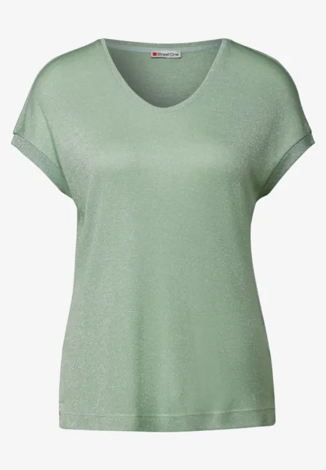 T-shirt scintillant à col en V milky green