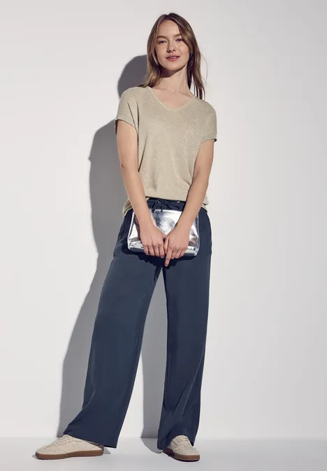 Glitzerndes V-Neck Shirt cotton beige