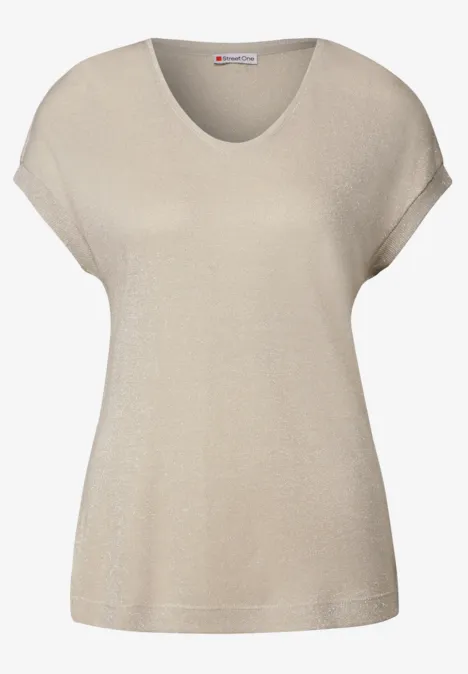 Glitzerndes V-Neck Shirt cotton beige