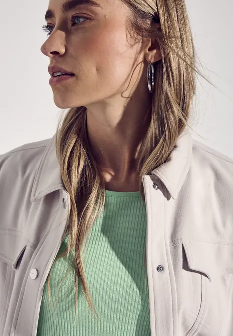 Shirt mit Rippstruktur milky green mel.