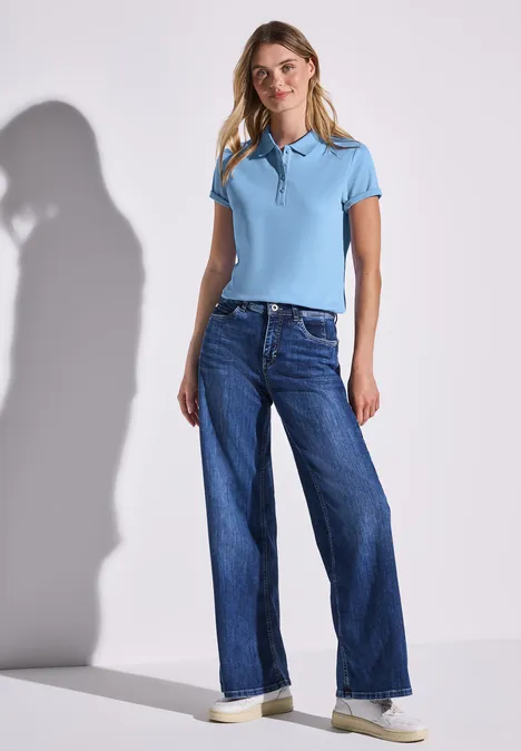 Poloshirt mit Rippstruktur serenity blue