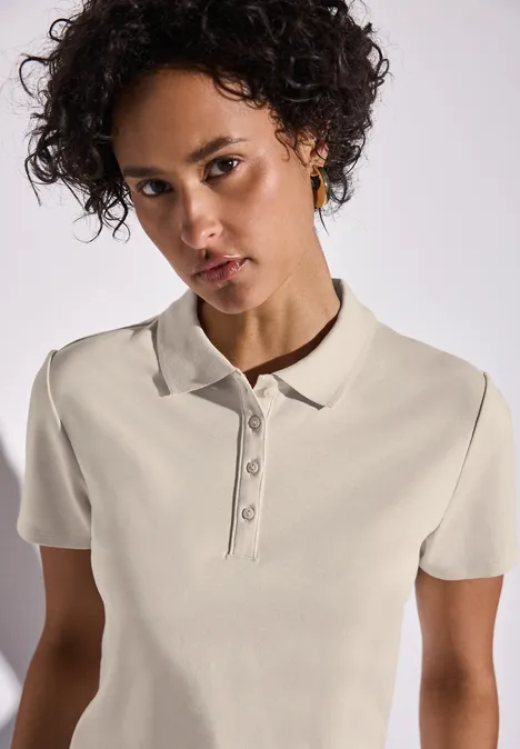 Poloshirt mit Rippstruktur moonstone sand