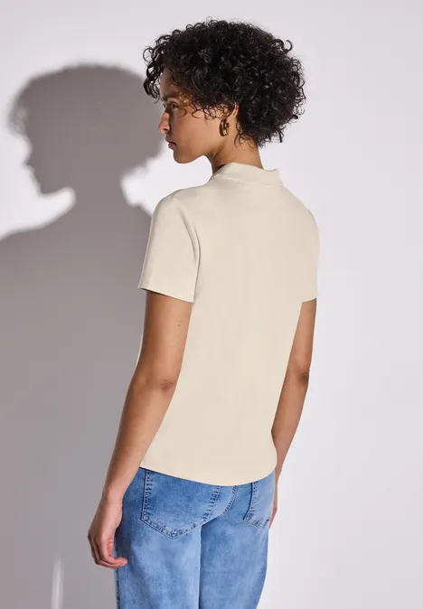 Poloshirt mit Rippstruktur moonstone sand