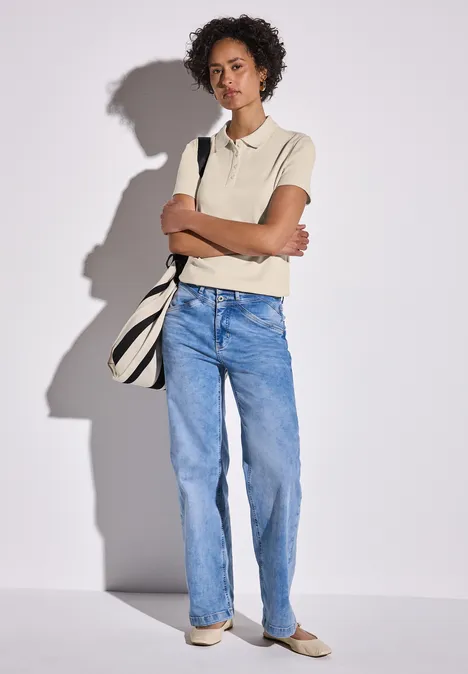 Poloshirt mit Rippstruktur moonstone sand