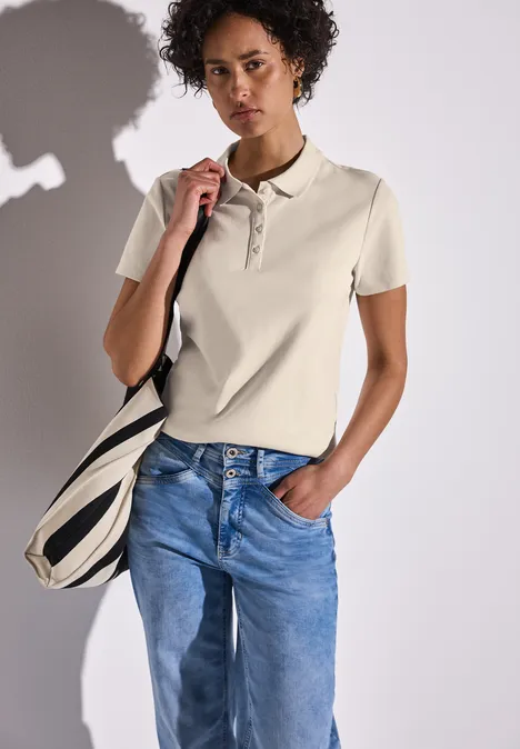 Poloshirt mit Rippstruktur moonstone sand