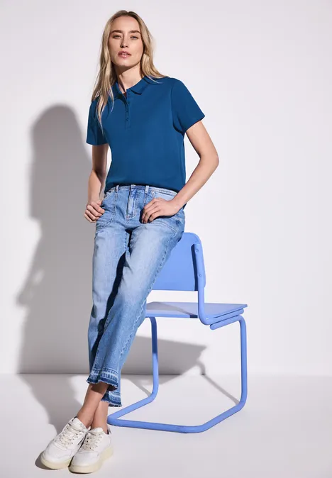 Poloshirt mit Rippstruktur dodger blue