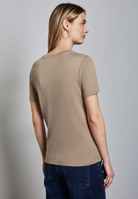 Basic T-Shirt in Unifarbe safari beige