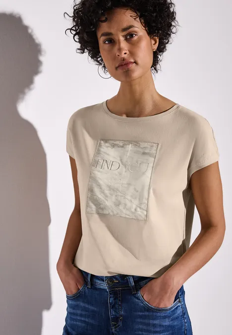 Shirt mit Satin Patch cotton beige
