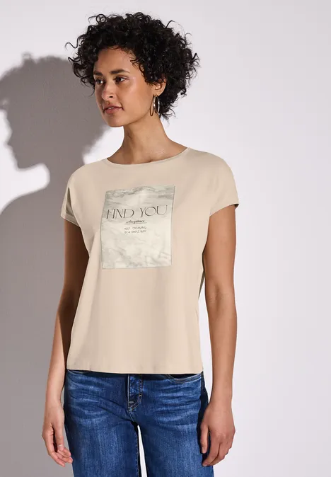 Shirt mit Satin Patch cotton beige
