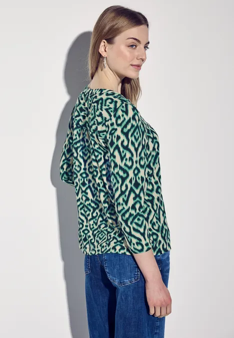 Print Shirt mit Knopfdetail hunter green