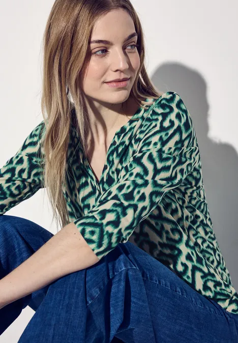 Print Shirt mit Knopfdetail hunter green