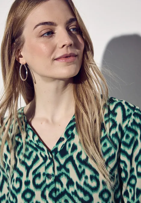 Print Shirt mit Knopfdetail hunter green