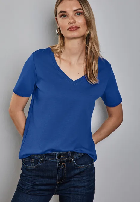 Chemise basique à col en V dodger blue