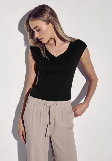 Long Shape Shirt mit Knöpfen Black
