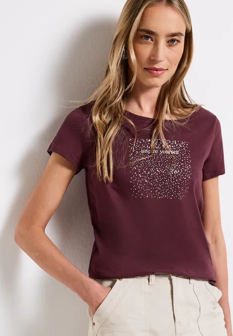 T-Shirt mit Folien-Print dark cherry red