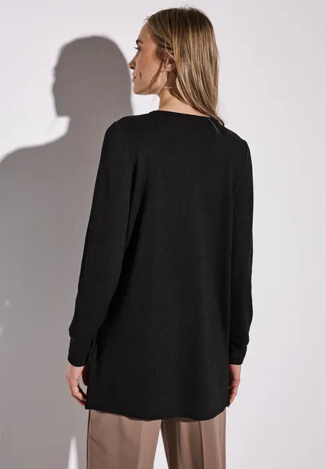 Lange Strick-Look Jacke Black