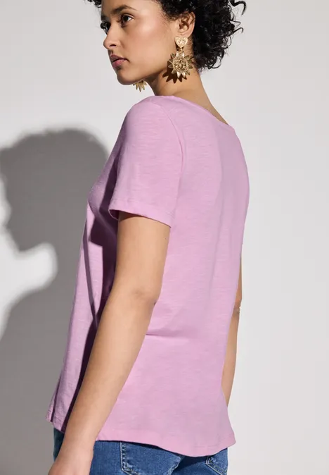 T-shirt à col en V cherry blossom rose